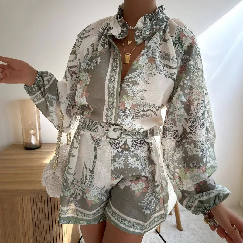 Europe and The United States  2026 Independent Station Fast Sale  High Waist Shorts Fashion Shirt Linen Casual Temperament Set
