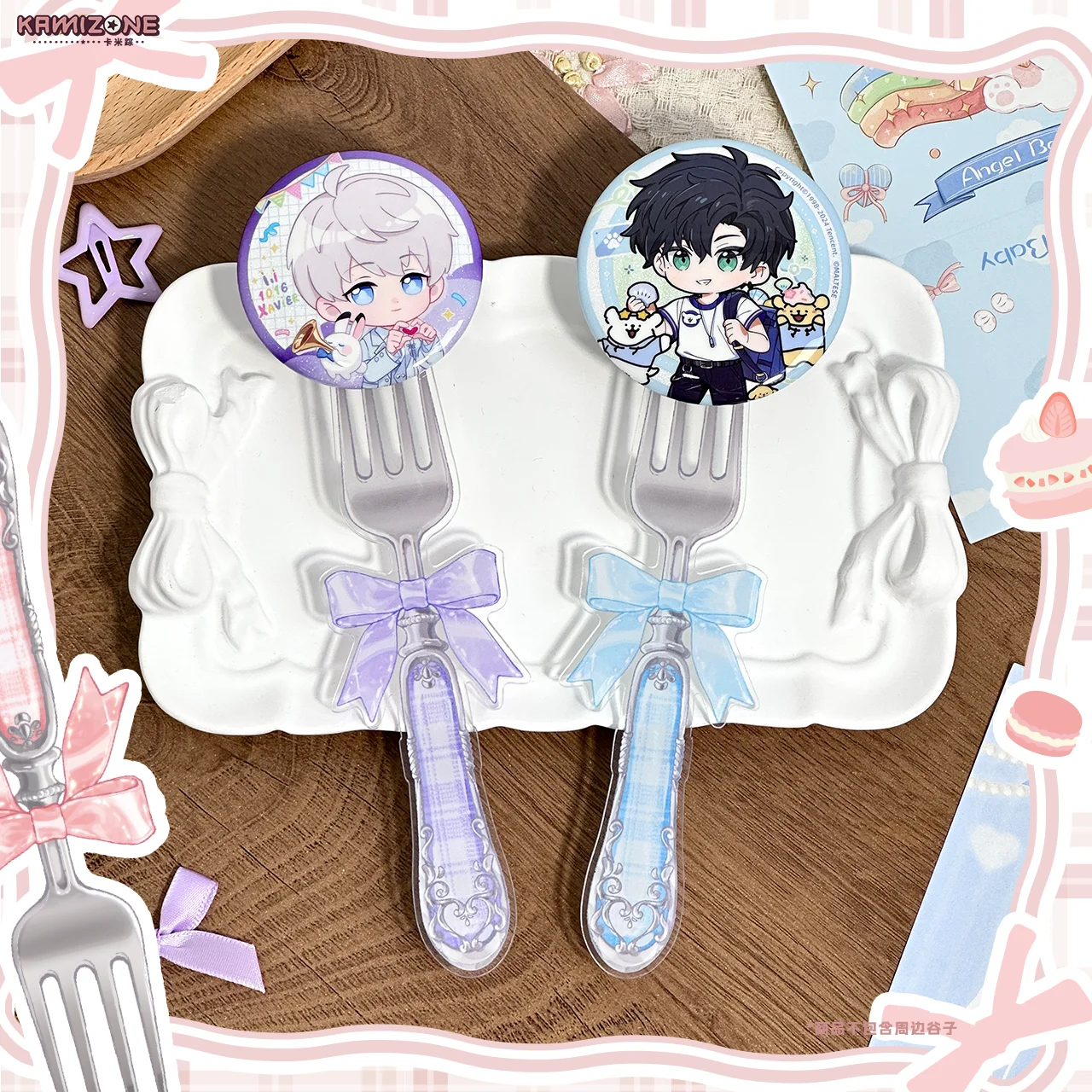 Sweet Dream Tea Party Cute Dessert Fork Acrylic Check-in Stick Magnetic Badge Display Stand for Anime Pin Collectibles