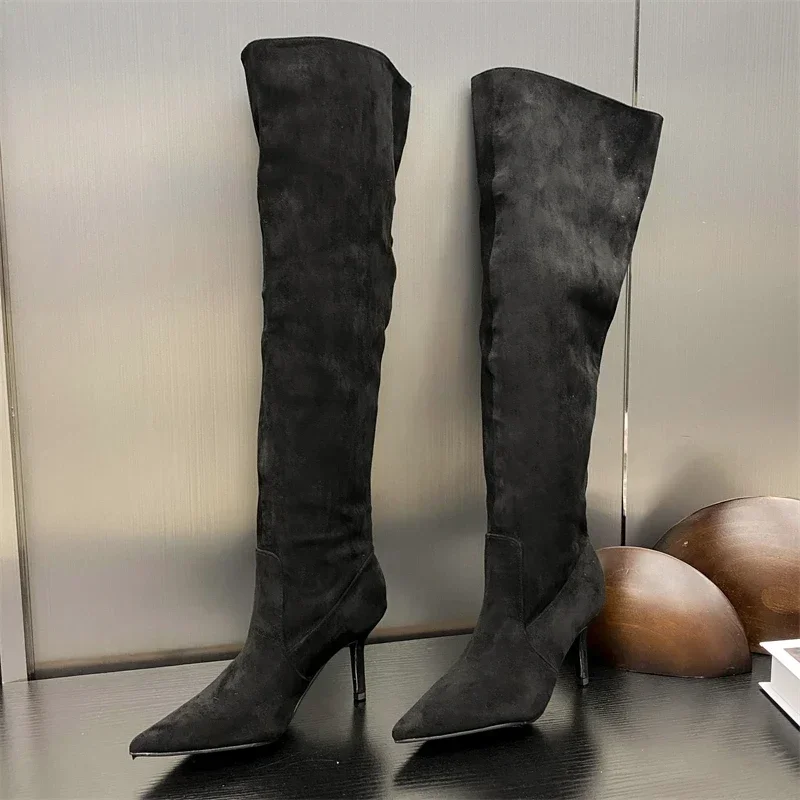 2025 Autumn Winter Sexy Thin Heels Knee-High Boots Women Pointed Toe Party Prom Ladies Shoes Elegant Long Botas De Mujer