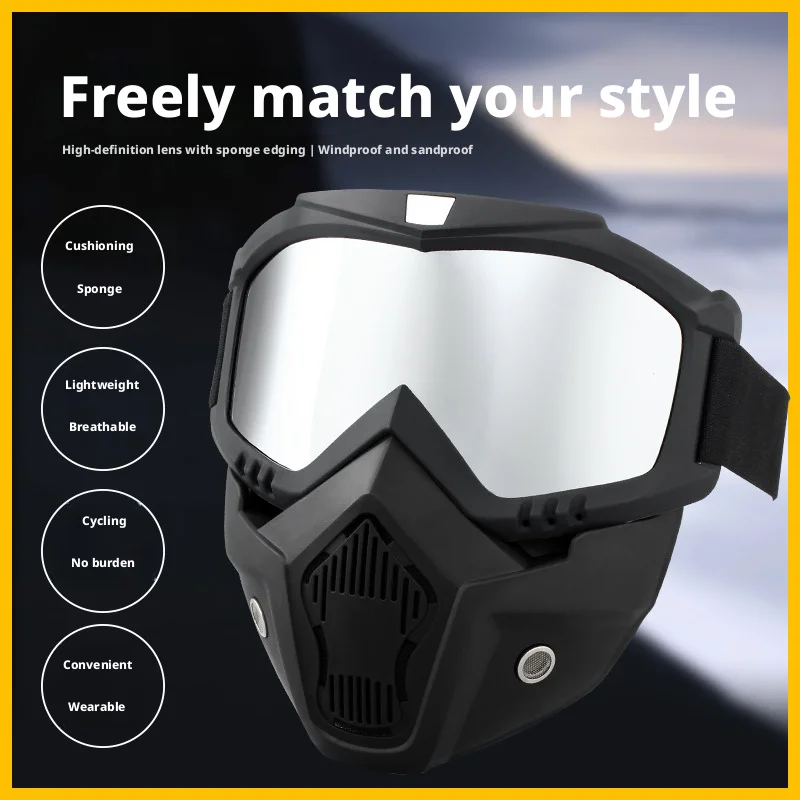 Detachable Motorcycle Face Mask Windproof Goggles, Tactical Protective Mask for Outdoor Cycling CS