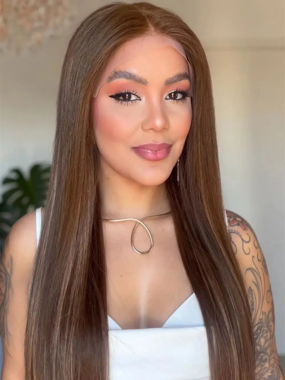 Middle Part Ombre Honey Brown Lace Front Wig High Quality Synthetic Wigs Women's Wig Natural Look Glueless Wig Soft Straight Wig