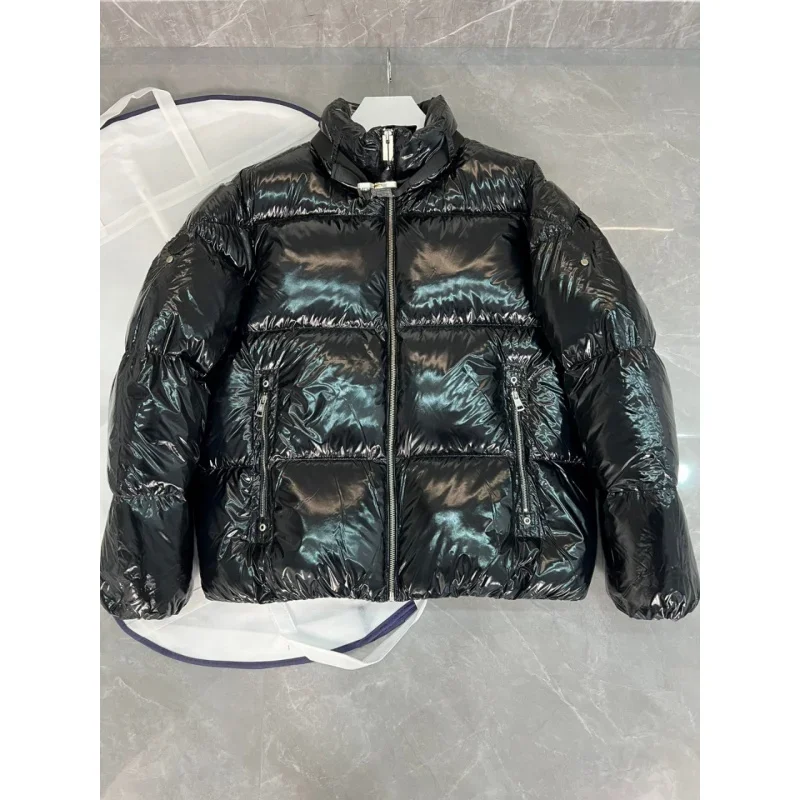 Moncl * r cor sólida à prova de vento colheita puffer jaqueta unisex inverno grosso estilo curto 90% branco ganso para baixo jaqueta dos homens outerwear