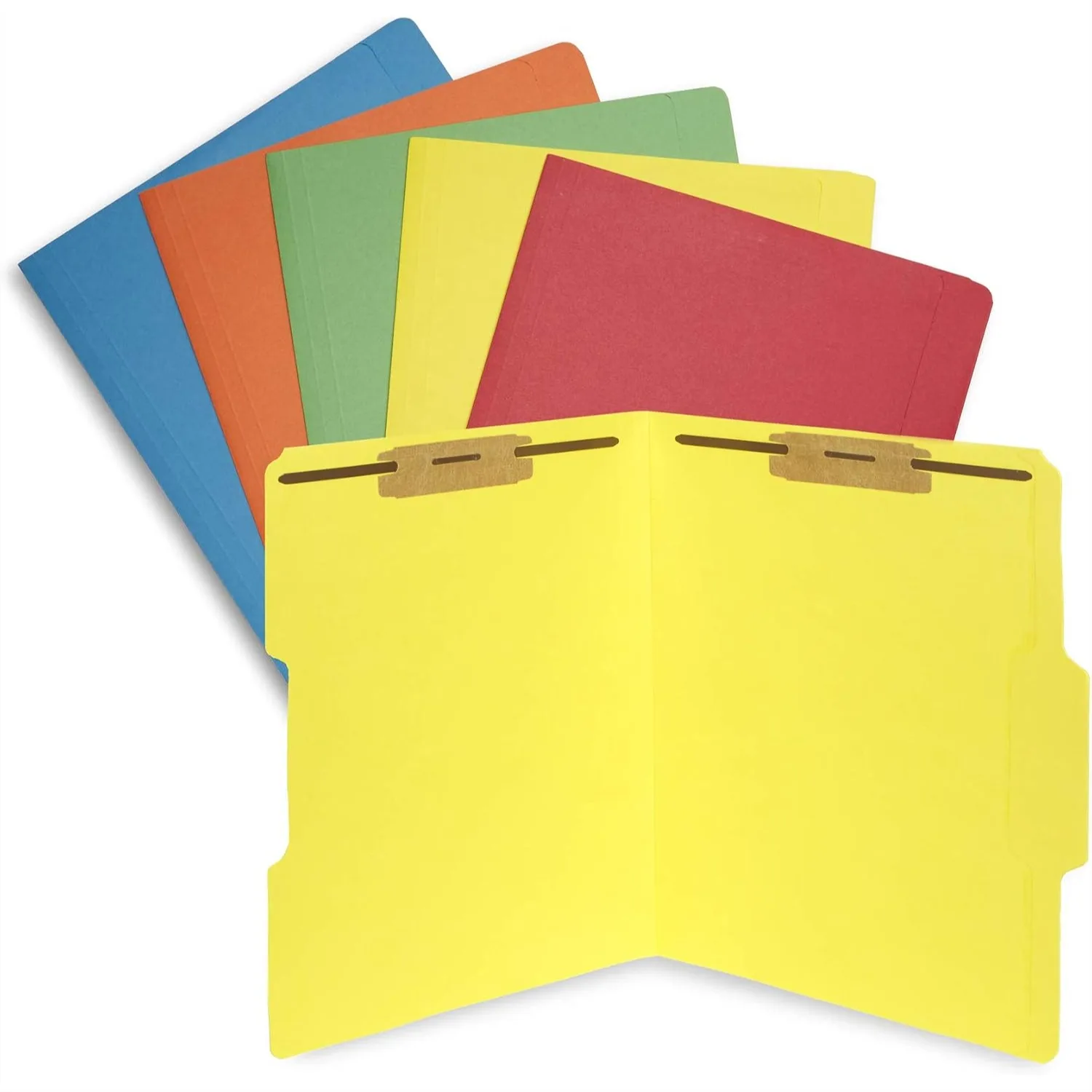 

50 Assorted Color Fastener File Folders with 1/3 Cut Reinforced Tabs, Durable 2 Prongs for Organizing Letter Size Documents