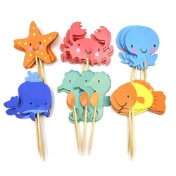 24pcs/lot Marine Animals Theme Cake Decorations Cake Topper Kids Girls Birthday Party Supplies Baby Shower Gift Cupcake Picks