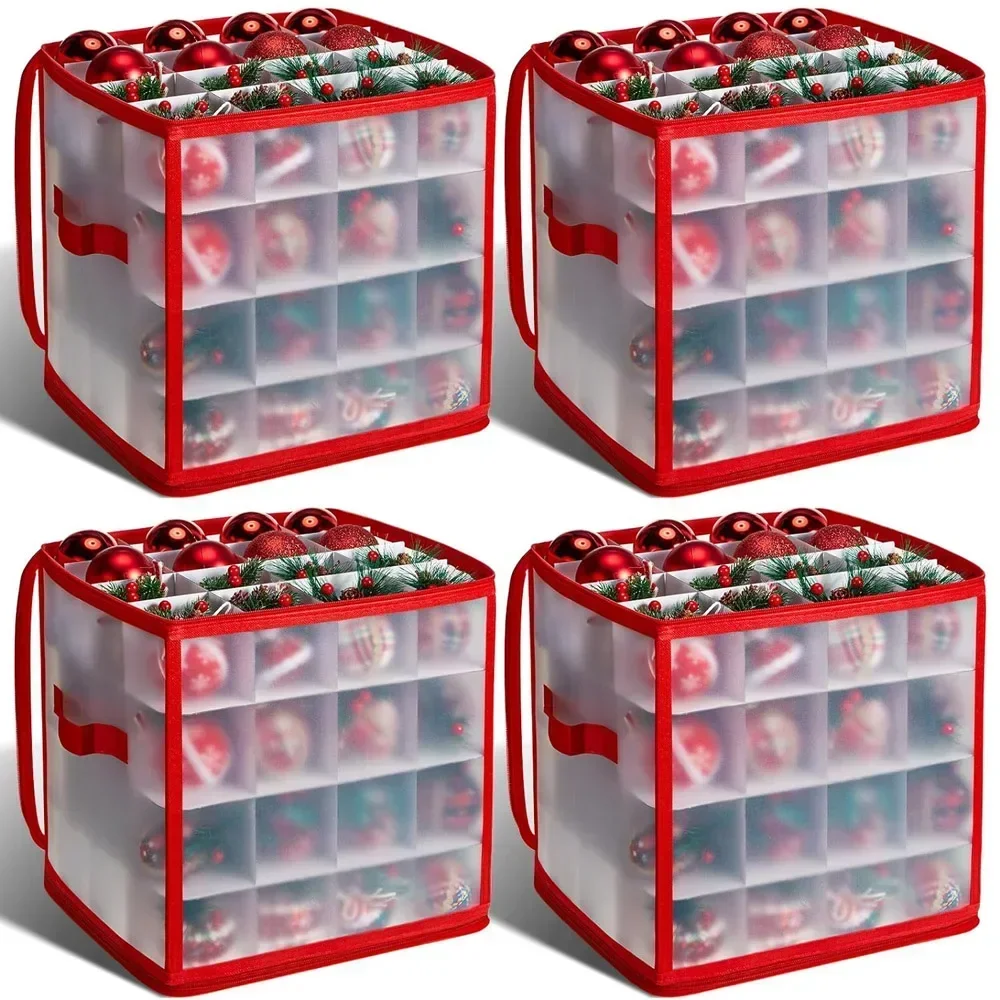 Translucent PP Christmas Ornament Storage Box 64 Grids Christmas Ball Storage Containers Holiday Xmas Ornaments Organizer