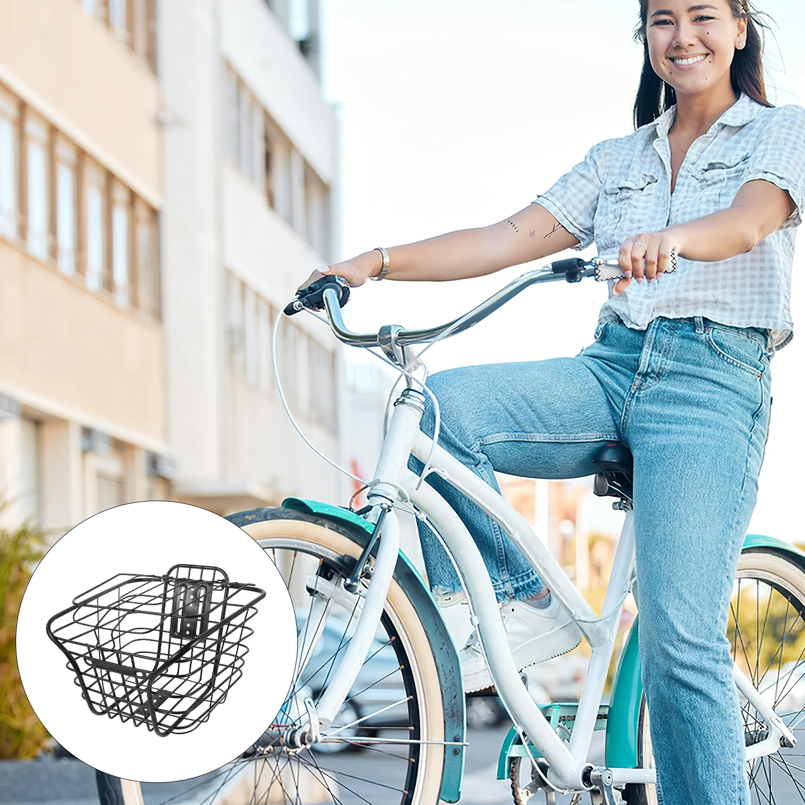 

Reinforced Metal Front Bike Basket With Lid Large Storage Basket For Electric Scooter Bicycle Cargo Rack Black