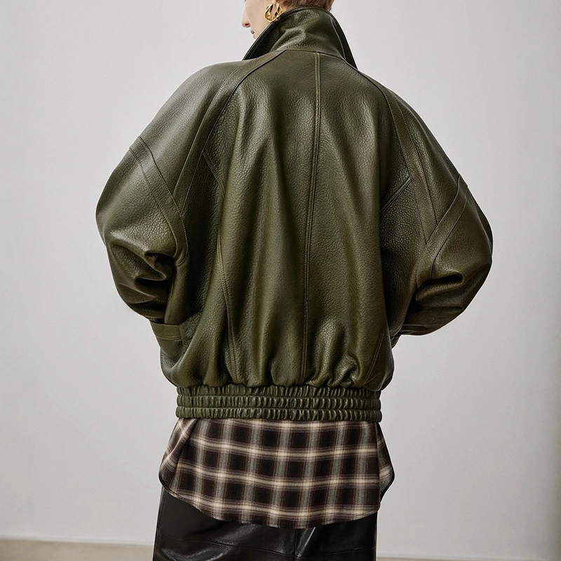 Brown Sheepskin Bubble Skin Coat Female Retro Double Layer Collar Double Breasted Zipper Loose Leather Jacket Winter Outerwear