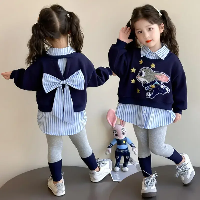 

2Pcs Cartoon Disney Judy Hopps Long Sleeves Pullover Leggings Suit Cute Bunny Cop Children Spring Shirt Collar Fashion Clothes