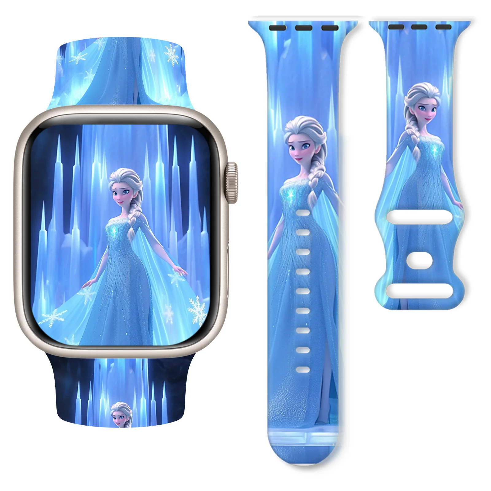 Disney Frozen Printed Strap for Apple Watch 9 8 7 SE 6 Silicone Sport Band Replaceable Bracelet for iWatch 45mm 44mm 42mm 41mm