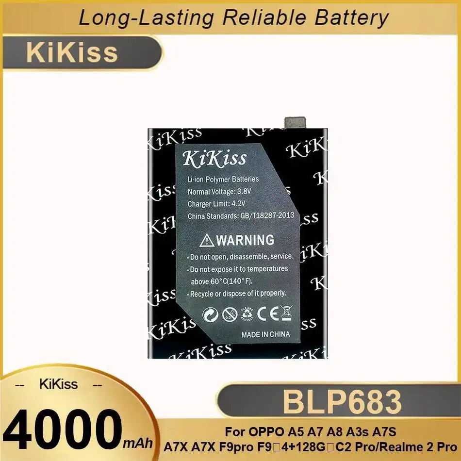 Batterie de téléphone portable Durable pour Oppo A5 A7 A8 A3s A7S A7X F9pro F9 4 + 128G C2 Pro Realme 2 BLP683 4000Mah
