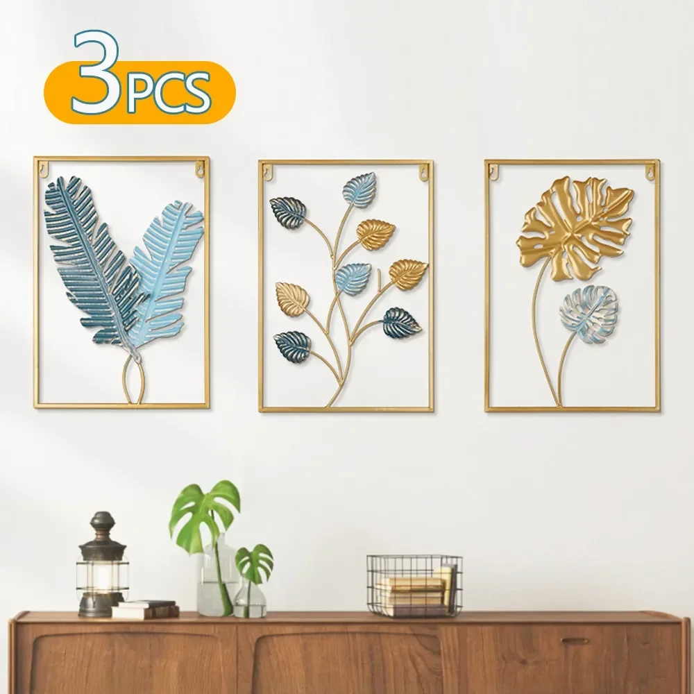 

3 pieces Modern Vintage Metal Colored Ginkgo Leaf Iron Wall Hanging Art Home Living Room Wall Frame Decoration Accessories