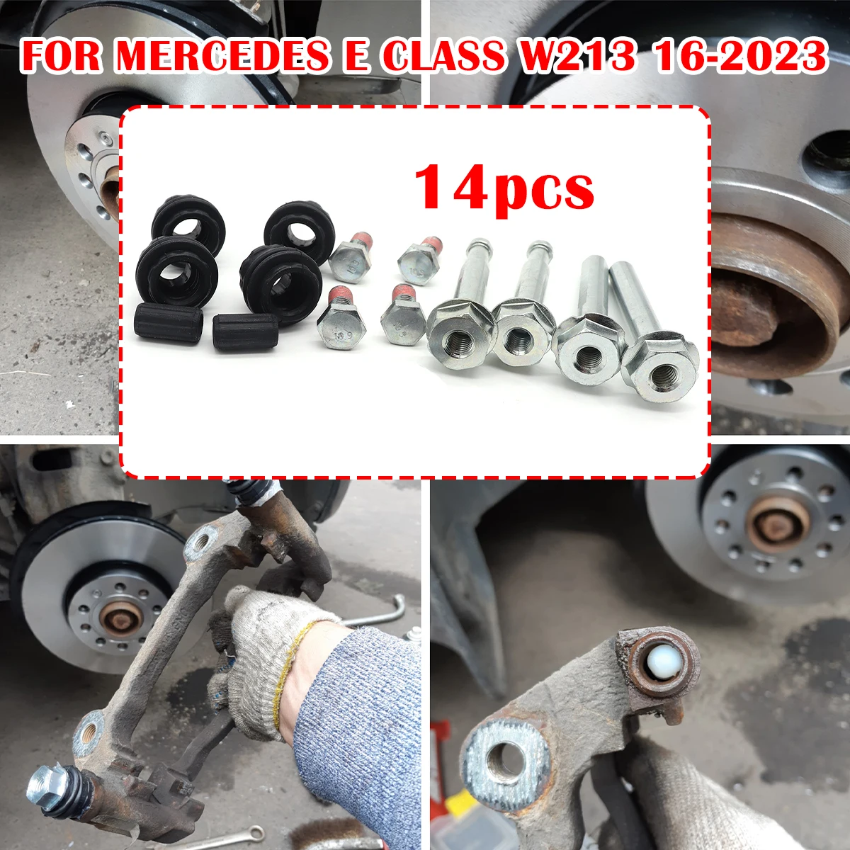 

14pcs FOR MERCEDES E CLASS W213 2016-2023 Brake Caliper Cylinder Slider Guide Pin For Disc Housing Bolts Bushing Boot Seal Kit