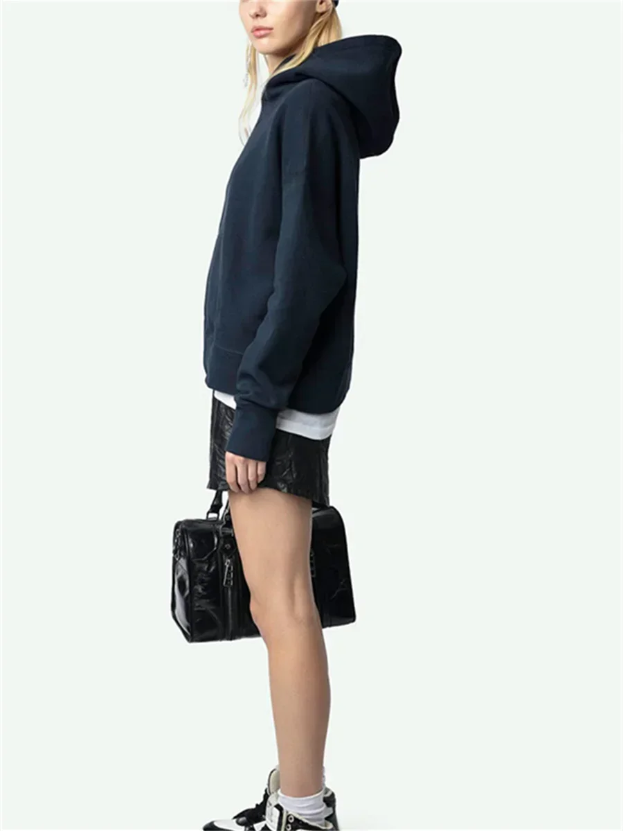 Ladie Front Wing Print Back Angel Plush Hooded Sweatshirt 2025 Spring