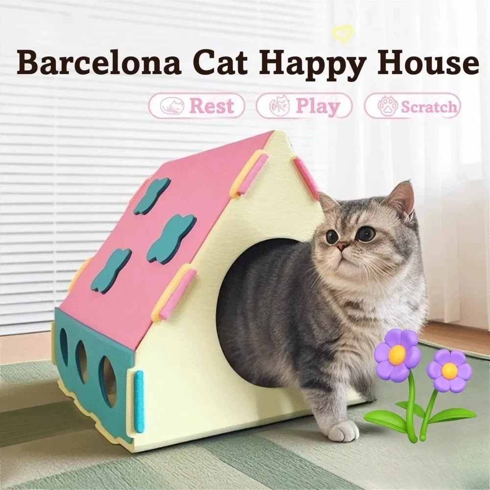 Cute Dopamine Cat's House Multi-hole Breathable Pet Castle House Felt Material Cat Bed Detachable Wear-resistantcat Accessories