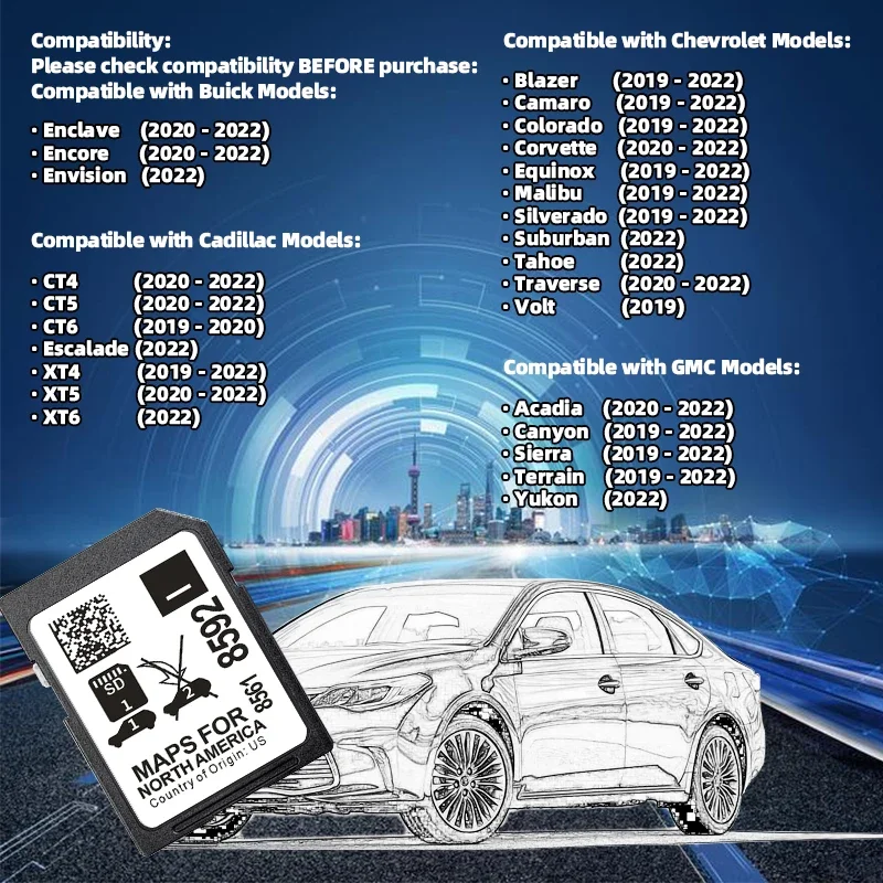 بطاقة الملاحة SD خرائط أمريكا الشمالية 8561-8592 شحن مجاني أحدث Sat Nav لسيارة بويك كاديلاك شيفروليه جي إم سي 2023