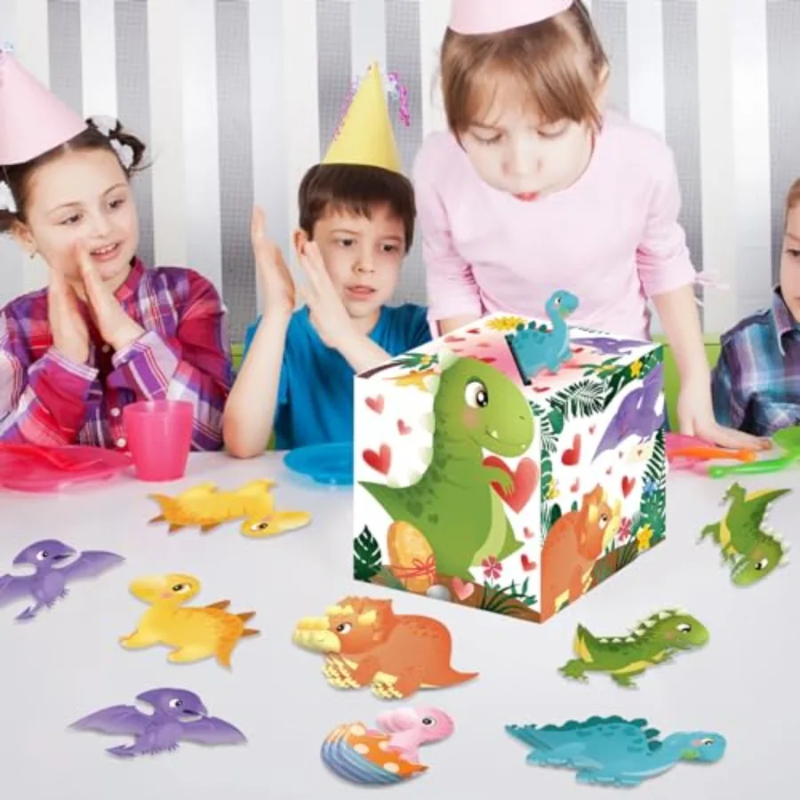 صندوق عيد الحب مقاس 7.8 × 7.8 بوصة مع 36 قطعة من بطاقات الديناصورات مثالية لصندوق بريد عيد الحب في المدارس والفصول الدراسية #4
