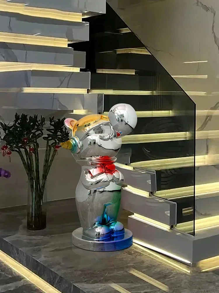 70cm Home Decor Cartoon Blown Bubble Bear Statue Decorations Luxury Living Room TV Cabinet Hotel Ornaments Sculpture Crafts