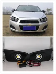 LED Fog Lights Assembly For Chevrolet Chevy AVEO Sonic 2011 2012 2013 Front Bumper Fog lamp Replacement Angel Eye Daylight Kits