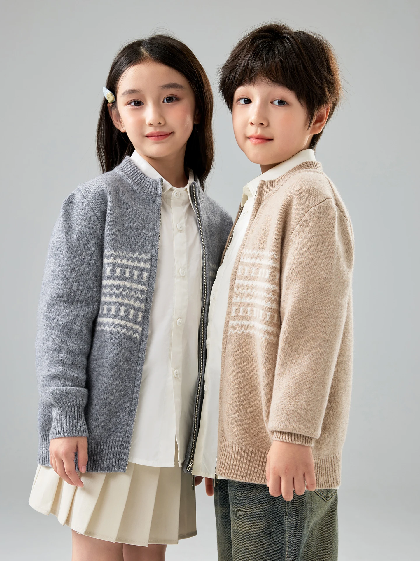 

Осенне-зимний детский свитер из чистой шерсти, кардиган с круглым вырезом для мальчиков и девочек, трикотаж из 100% шерсти, детская одежда на молнии с длинными рукавами, топы