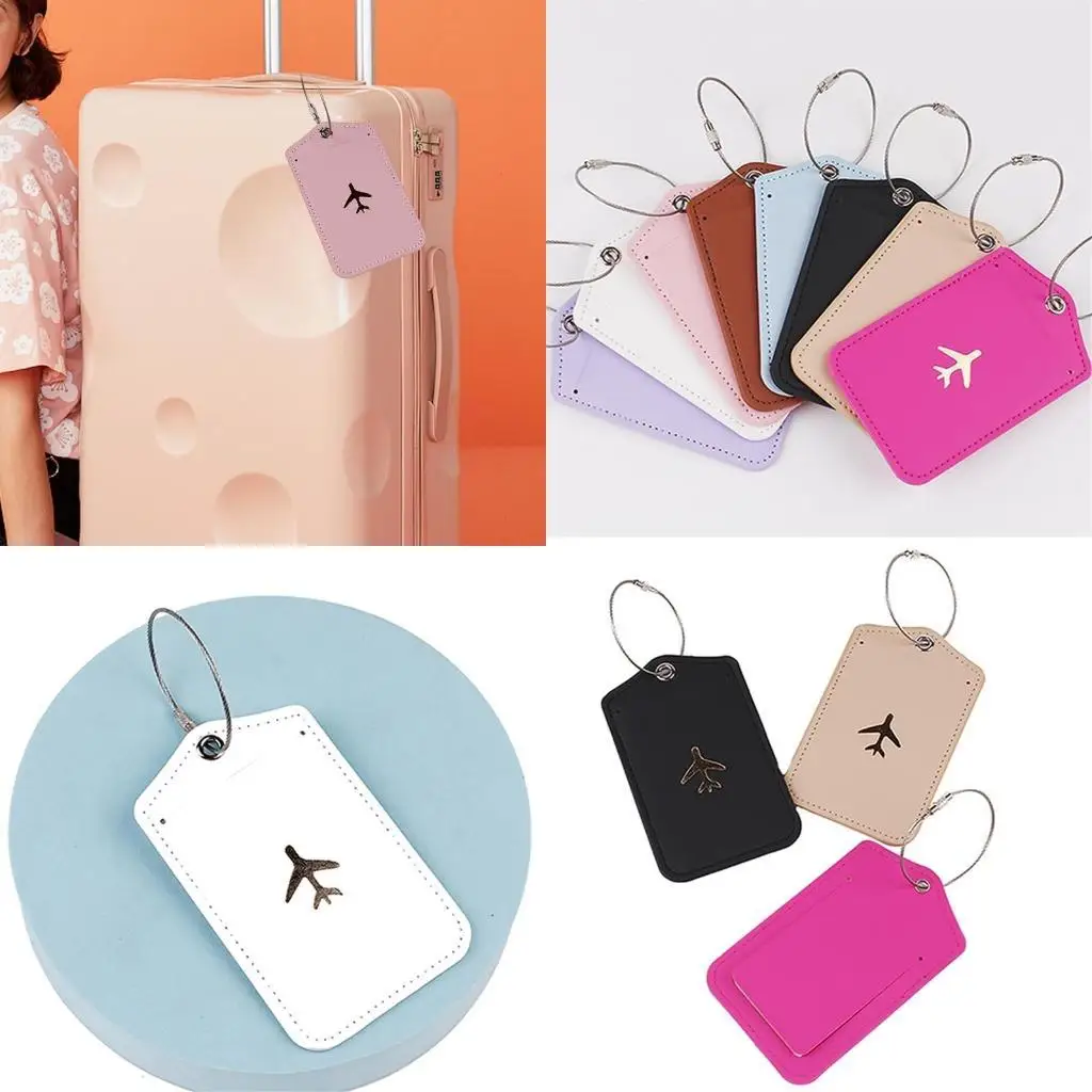 

D46D PU Leather Luggage Tages Luggage Labels Card Tages Boardings Travel Tages with Steel for Suitcases Travel Bags