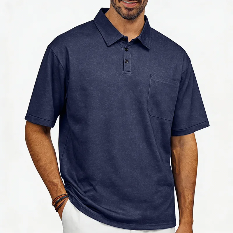 

Men's Vintage Washed Polo Shirt Loose Fit Short Sleeve Pocket Tee Casual Summer Tops