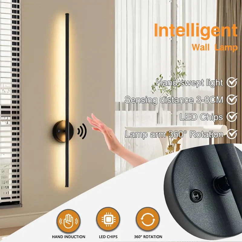 Interior Sensor Switch LED Wall Lights, Luzes interiores para o corredor do fundo do sofá, Lâmpadas de parede LED de indução manual, Wall Sconce, Iluminação interior