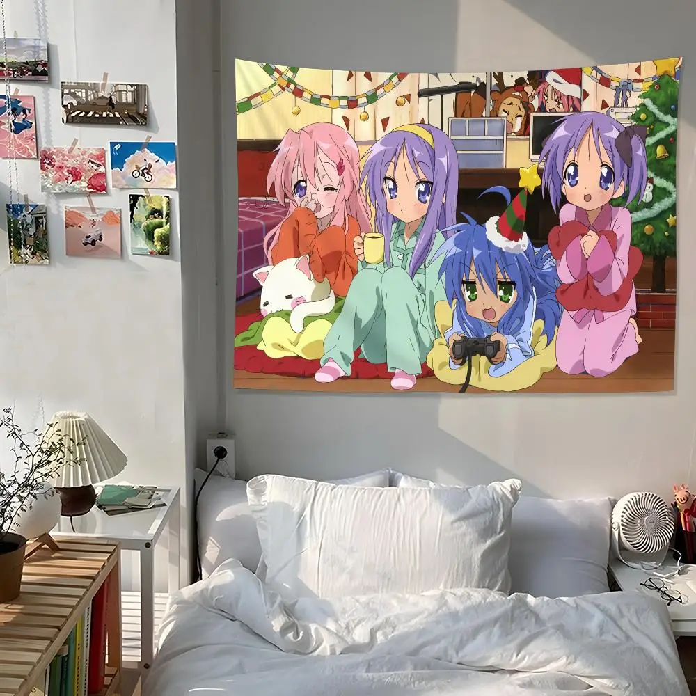 Cartoon L-Lucky Star Cute Tapestry Custom Home Living Room Bedroom Wall Decor Wallpaper Backdrop Cloth With Clips