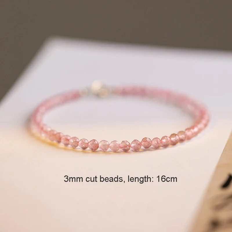 Pulsera de cuentas redondas de cuarzo y fresa Natural para mujer, brazalete de cuentas superfinas, regalos de joyería fina, color rosa, 3mm, YBR640