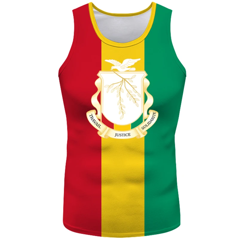 Guinea Vest Diy Free Custom Name Gin Sleeveless T-shirt Nation Flag Country French Gn Guinean Republic Guinee Print Photo Shirt