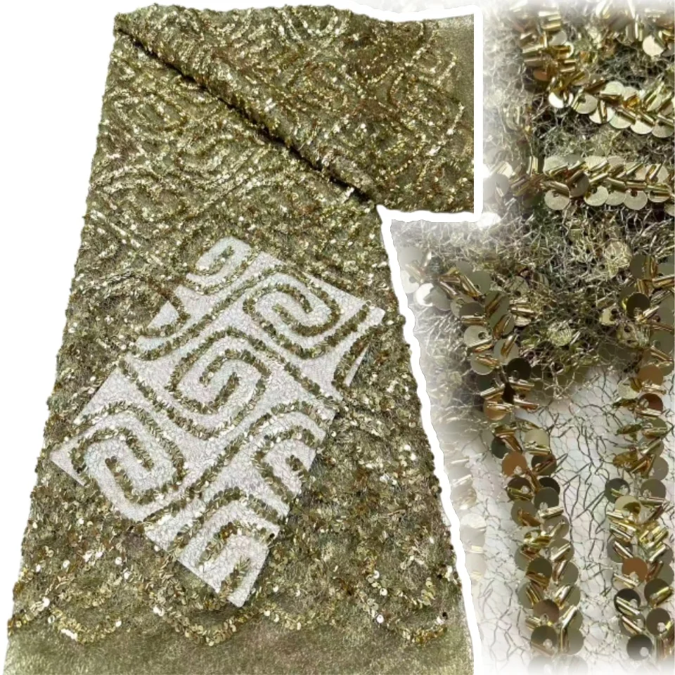 

5 ярдов французская кружевная ткань 2026 Высококачественная африканская нигерийская кружевная ткань с блестками подходит для праздничного платья Швейный материал 1906