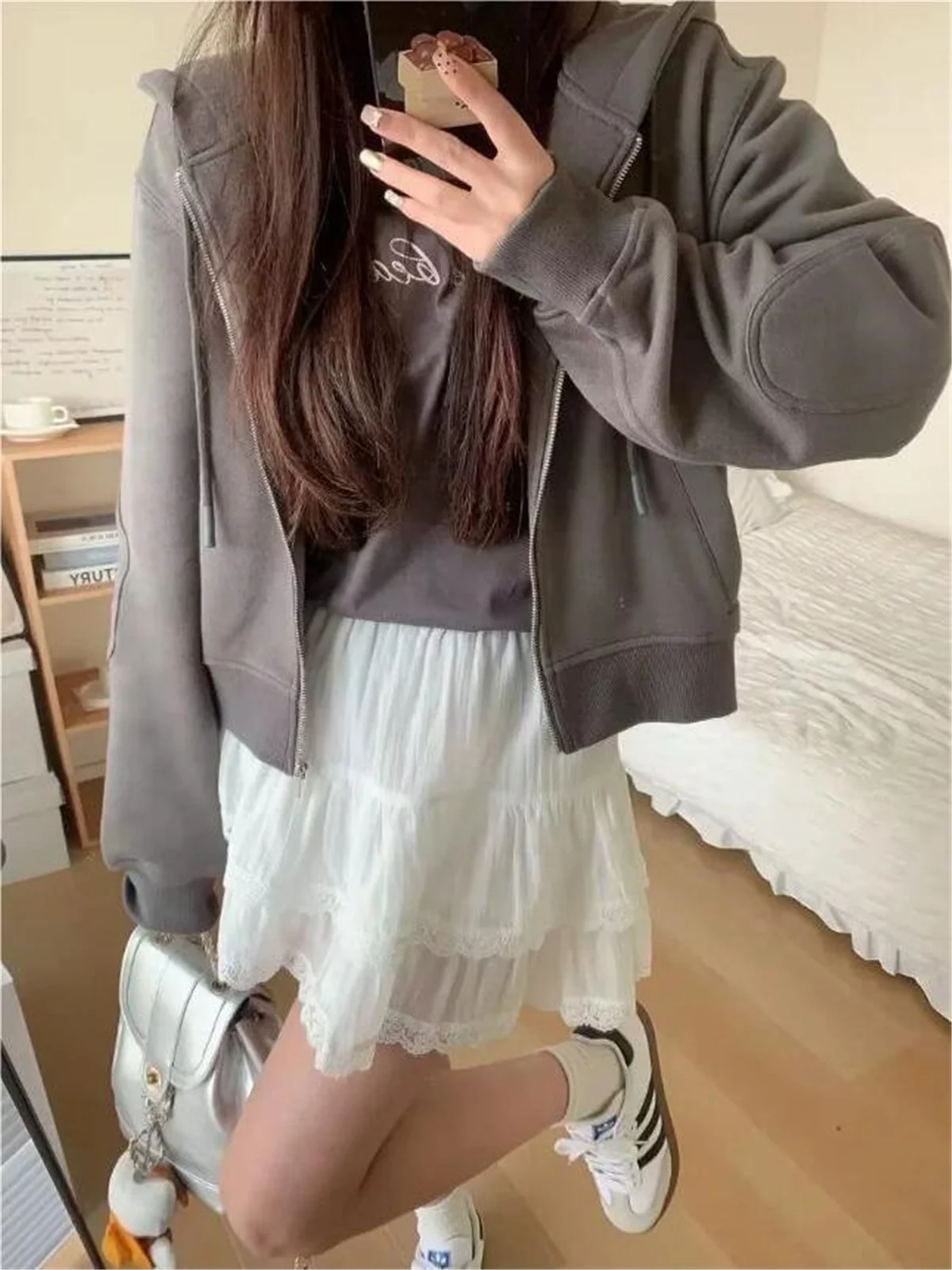 2024 Summer mini skirts kawaii vintage clothes cute white lace skirts for woman high waisted ruffle skirts embroidery lace trim