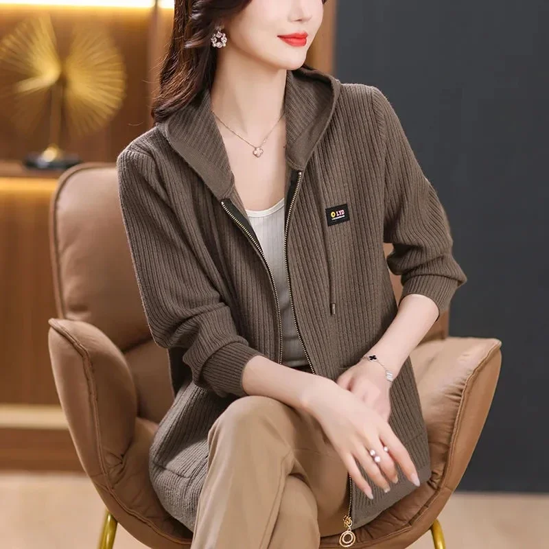 Women Hooded Knitted Cardigan Spring V935