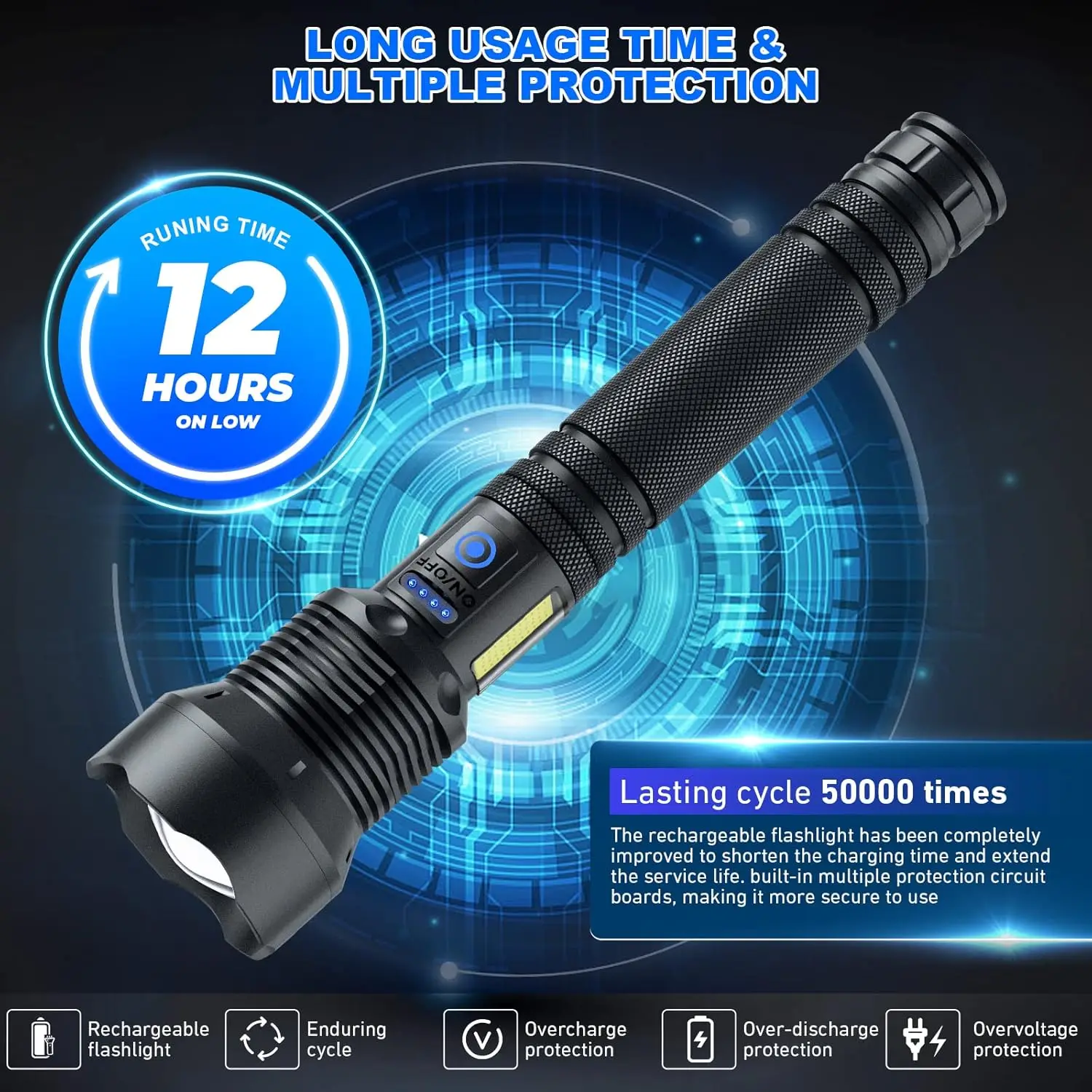 Super Bright 99,000 Lumens Rechargeable LED Flashlight with 7 Modes, IPX6 Waterproof for Camping and Emergencies