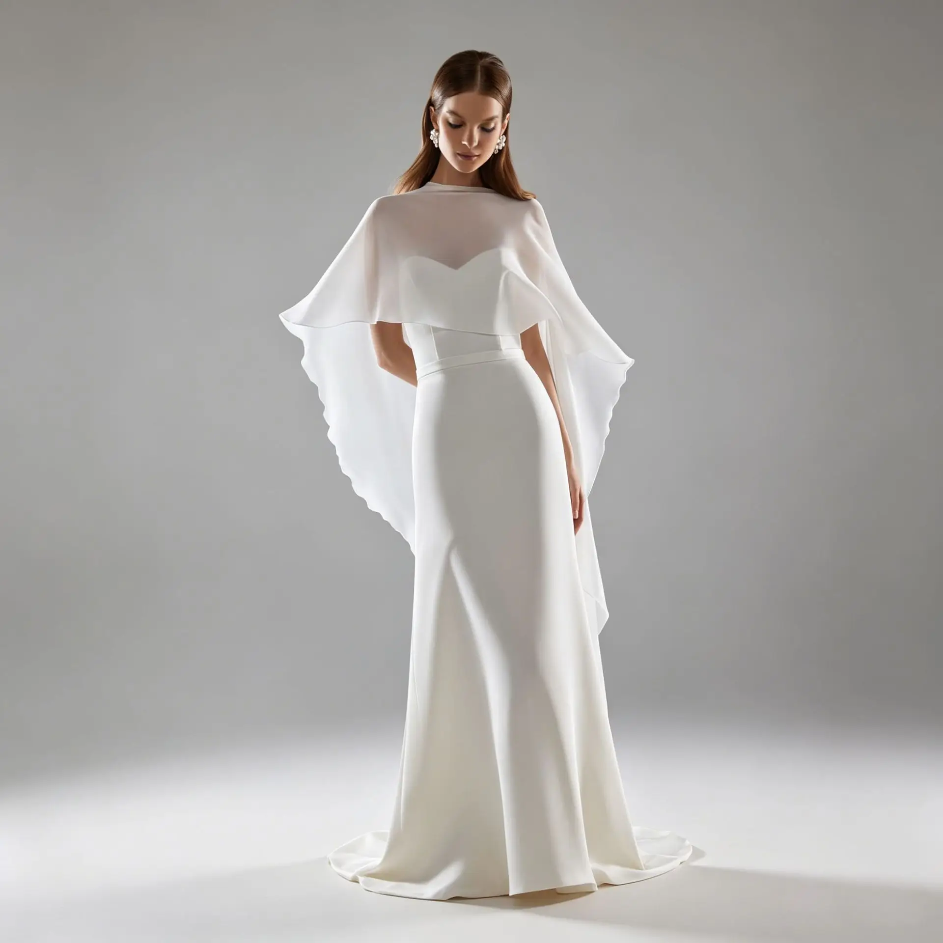 Sheer Chiffon Wedding Cape Bridal Veil Long Train Split Women Shrug Wedding Photography Wrap