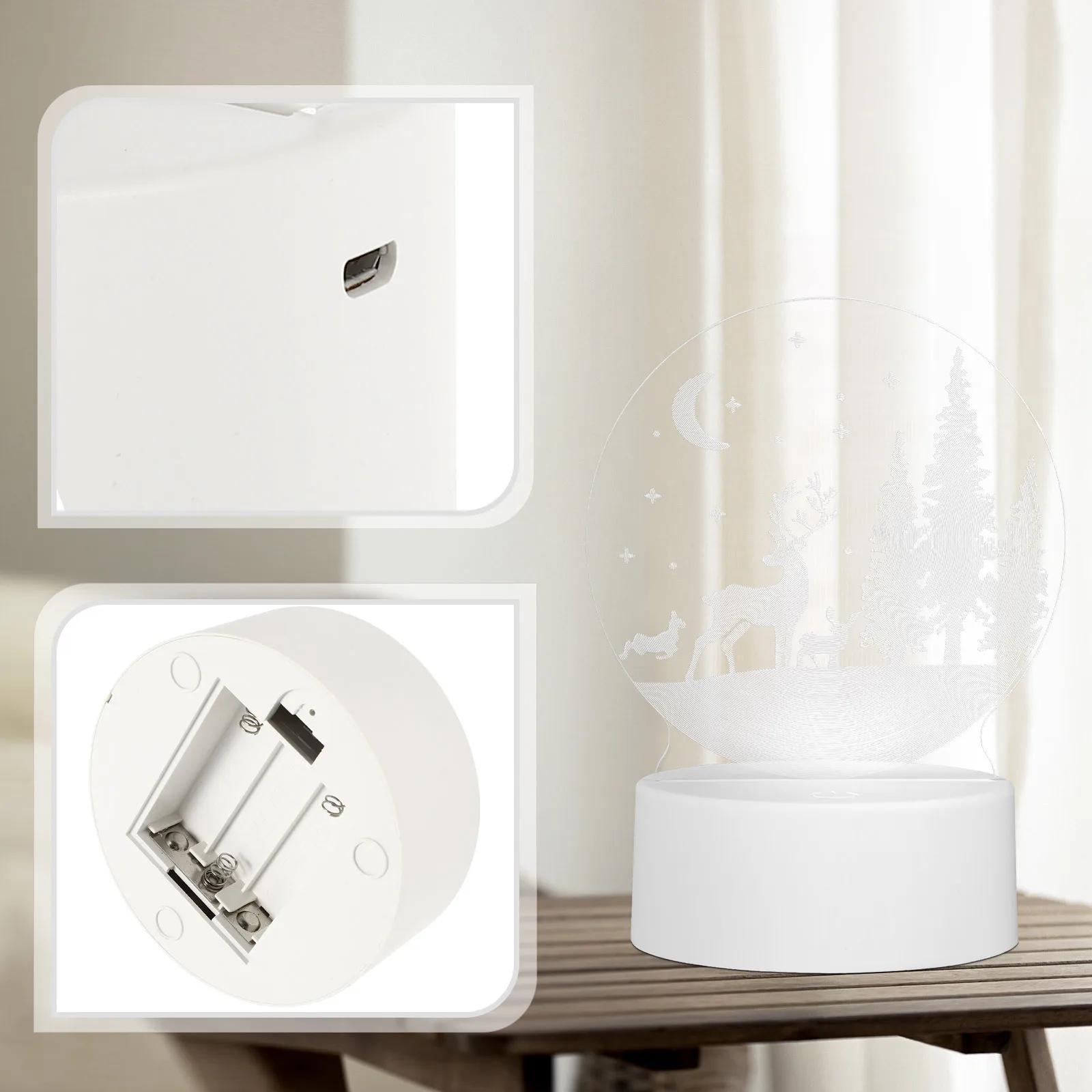 

1Pcs 3D Acrylic LED Night Light Warm Xmas Elk Table Light Decorative Lamp Romantic Christmas Atmosphere for Bedroom Patio Garden