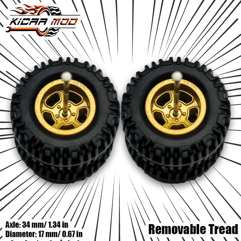 KicarMod 1/64 Monster Truck Off-Road Model Car Wheels for 1:64 Large Size D: 0.67In Rubber Tires Set for Hot Wheels Car Toys