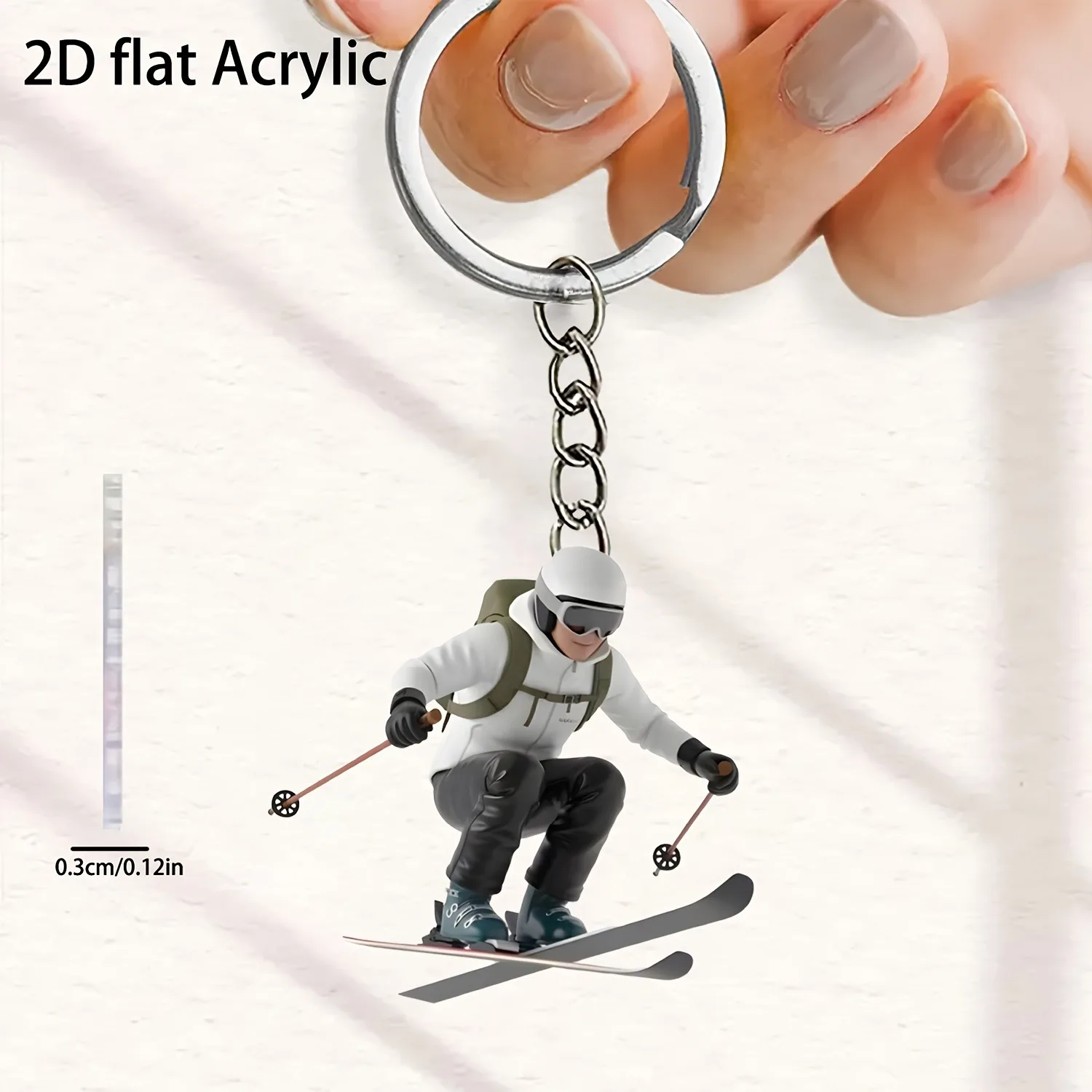 Ski Athlete Keychain,2D Flat Acrylic Pendant,Skiing Themed Ornament Charms,Hanging Decoration for Bags/Festive/Party/Home/Gift