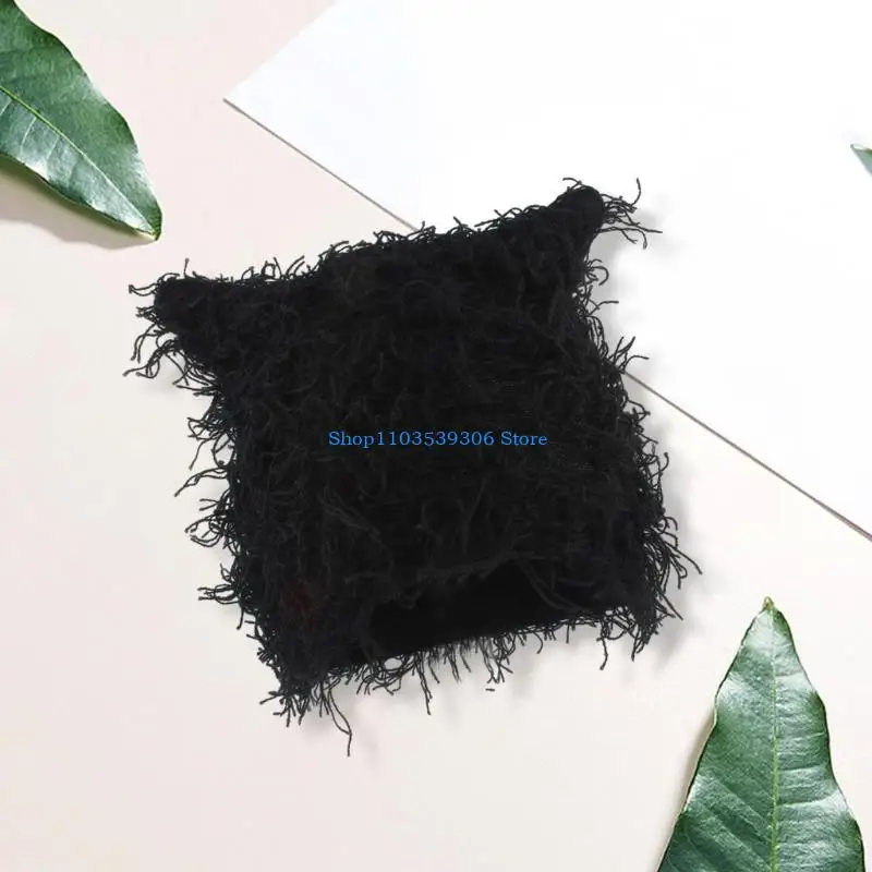 400A Thick Warm Hat with Cats Ear Popular Skull Hat Autumn Winter Hat Casual Warm Pullover Hat for Skiing Hiking
