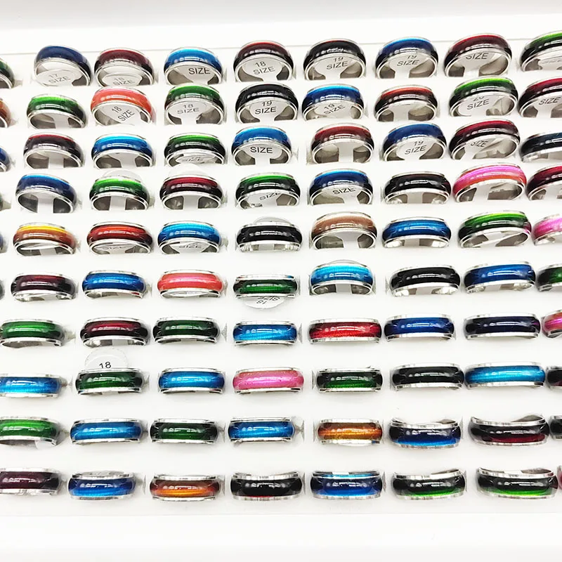 50pcs/Lot Wholesale Mix Color Opal Stainless Steel Finger Rings for Woman Men Large Size wide Joint Ring Party Jewelry Wedding