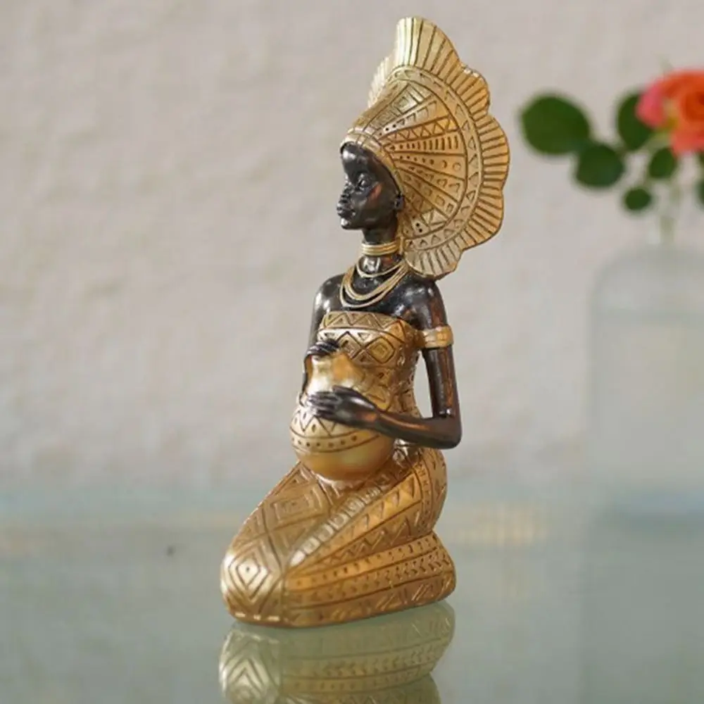 Resin Painted Black Statue Decor Figurines Retro African Women Holding Pottery Pots Home Decor Bedroom Desktop Vintage Figurines