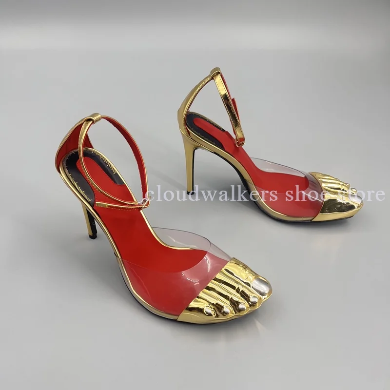 Trendy Gold Five Toe Split Toe Design Stiletto Sandal Summer Fashion Gladiator Sandals Street Sexy Ankle Strap Buckle Dress Shoe image 2