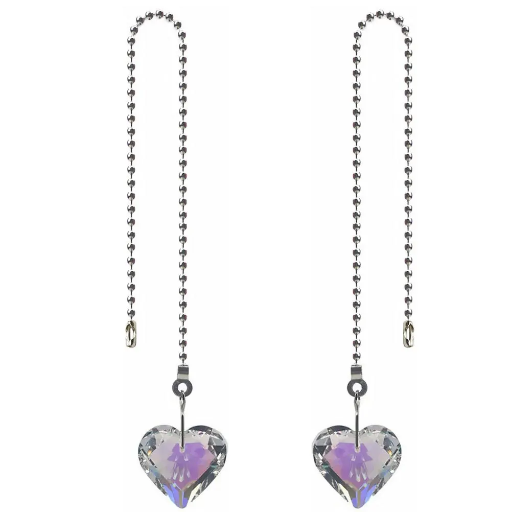 

2Pcs Ceiling Fan Pull Chain Crystal Heart Prisms Pendant Large Size Replacement Extension with Connector for Ceiling Light Fan