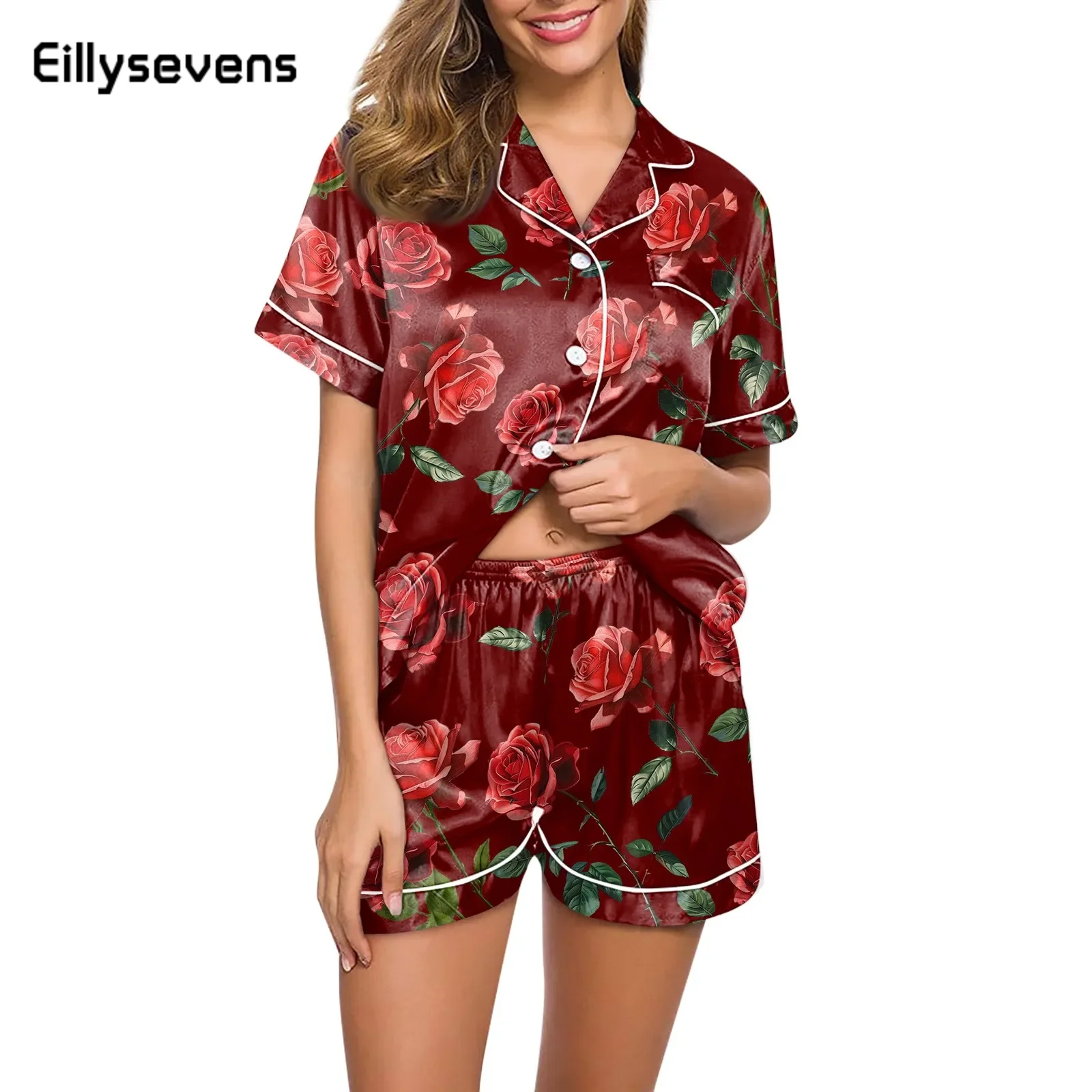 

Summer New Women'S Pajamas Thin Section Short-Sleeved Shorts Large Floral Print Pajamas Home Service Ladies Pajamas For Women