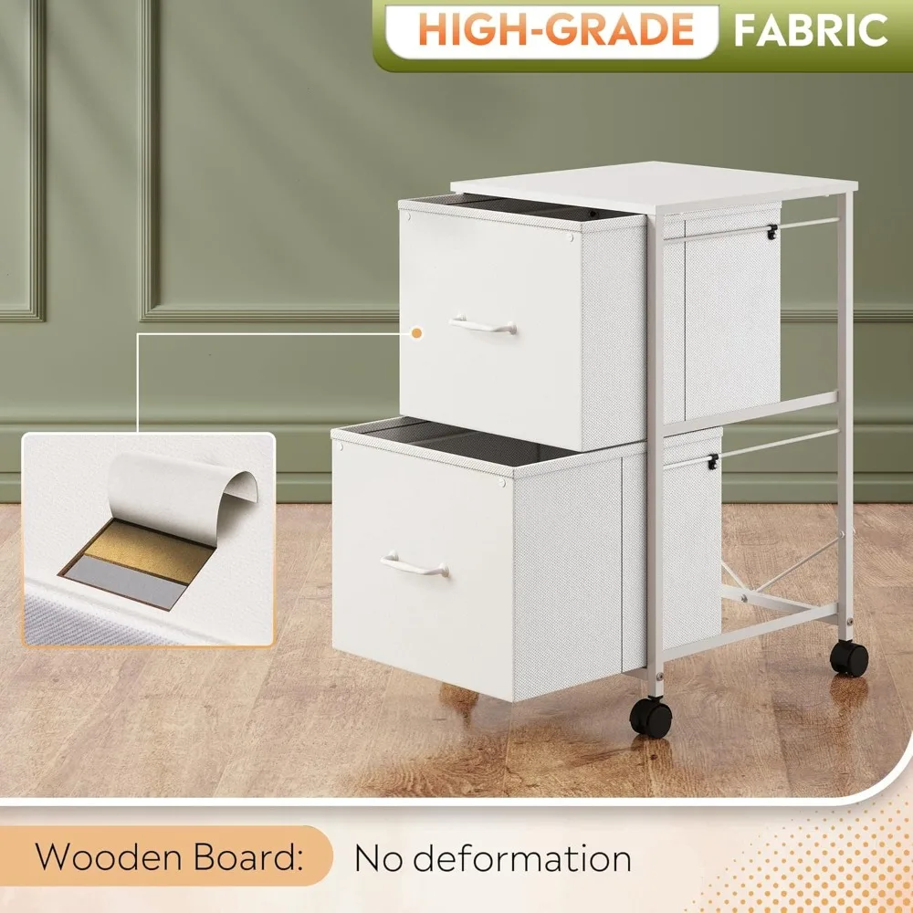 خزانة ملفات متنقلة ذات درجين مع حامل طابعة دوارة ورف تخزين مفتوح، مناسبة لملفات بحجم A4 أو الحروف