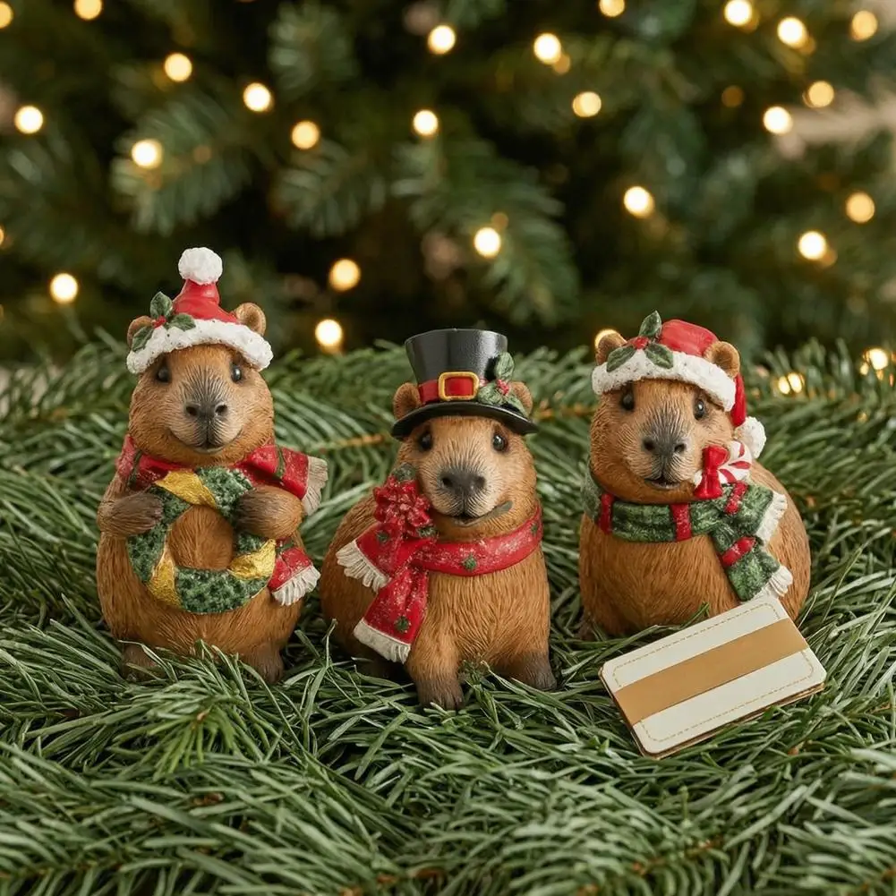 Cute Resin Ornament Healing Capybara Gift Christmas Capybara Figurine with Hat Scarf Resin Sculpture Cute Holiday for Home