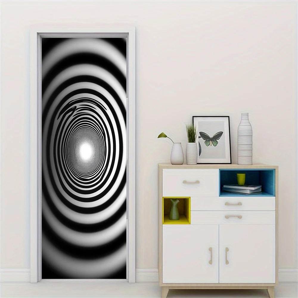 قطعة واحدة من ملصق الباب المزخرف بنمط حلزوني أبيض وأسود، مناسب لغرفة المعيشة وغرفة النوم والمكتب وديكور جدار المتجر #6