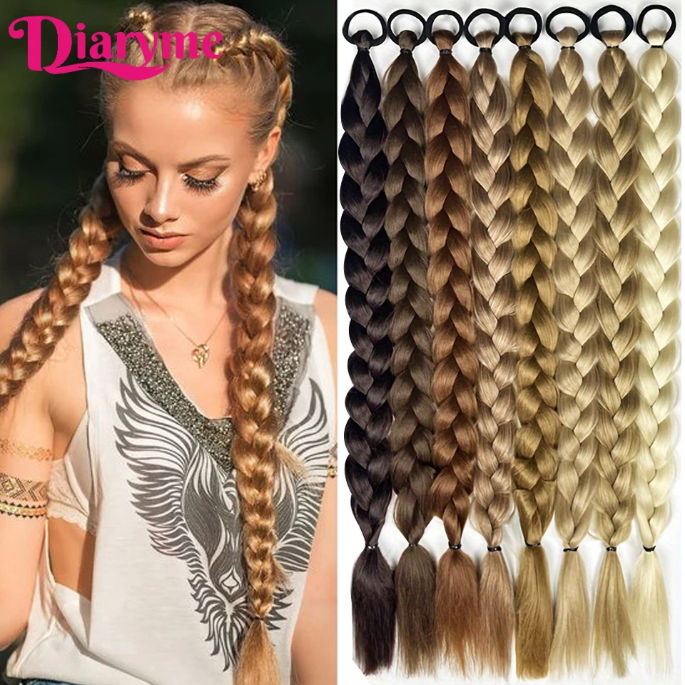 

24Inch Braided Ponytail Extension For Women Synthetic Blonde Twist braid ponytail Hairpiece With Elastic Band Hair Accessories