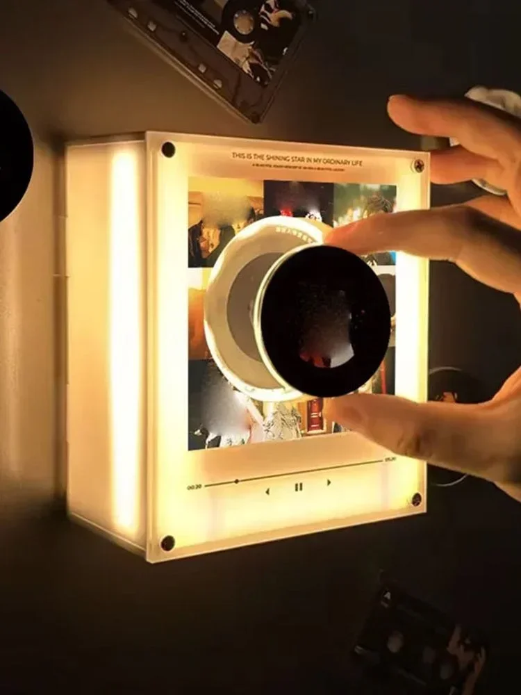 Magnetyczna naklejka na lodówkę z NFC, lampka, automatyczne odtwarzanie piosenki dotykiem dysku NFC, lampka nocna LED, dekoracja domu w stylu płyty winylowej. — 2