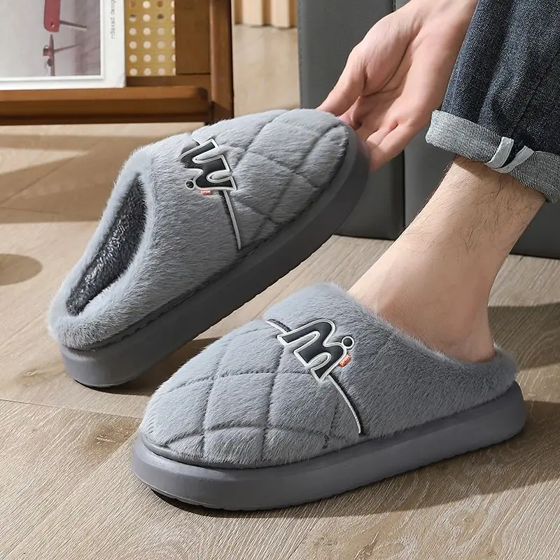 Winter Warm Fuzzy Slippers Men Women Non-Slip Thick Sole Indoor House Shoes Couples Soft Plush Cozy Home Footwear