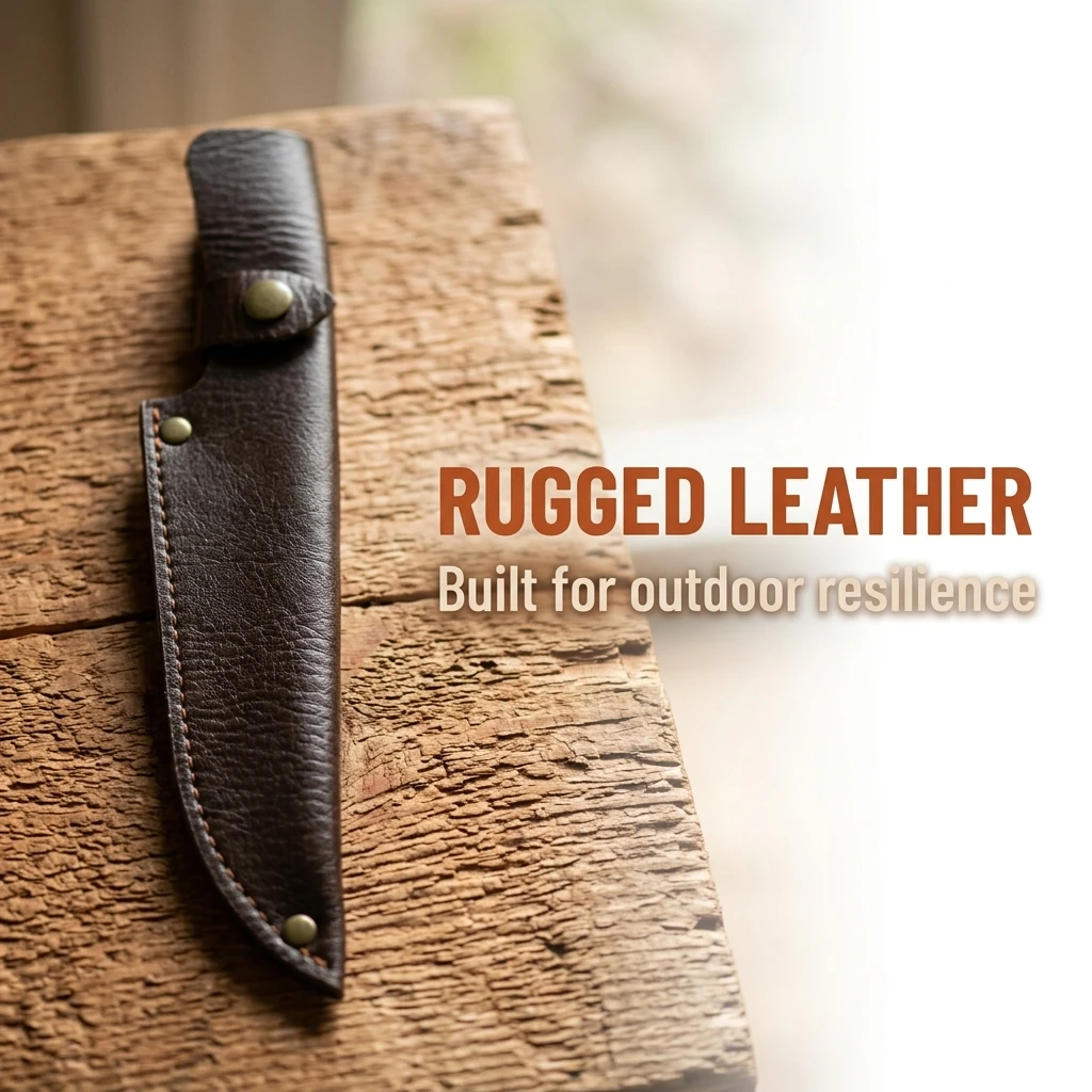 PU Leather Long Straight Knife Sheath with Copper Buckle Portable Fixed Blade Scabbard Outdoor Protective Knife Case for Camping